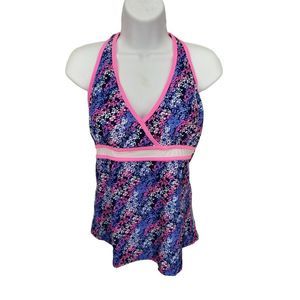Athletech Women's Purple Pink Halter Tankini‎ Bathing Suit Swimwear Size 14